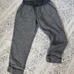Athleta 100% linen Flint Grey Heather Bali Pull On Ankle Pant pants size 4 P